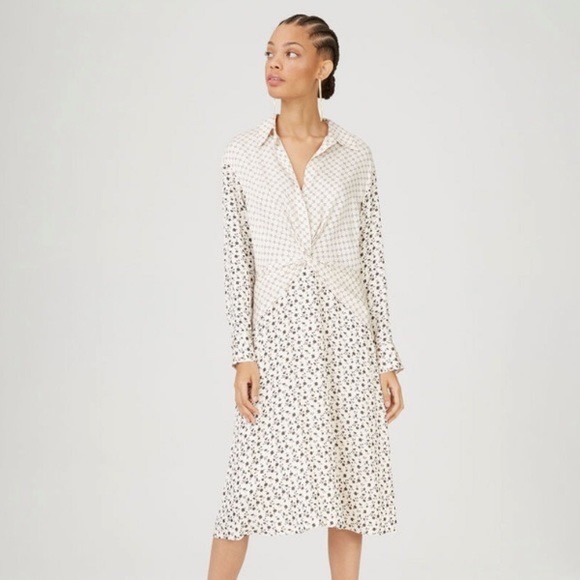 Club Monaco Cydar Cream/Black Midi Shirt Dress Size 10 - Picture 3 of 14